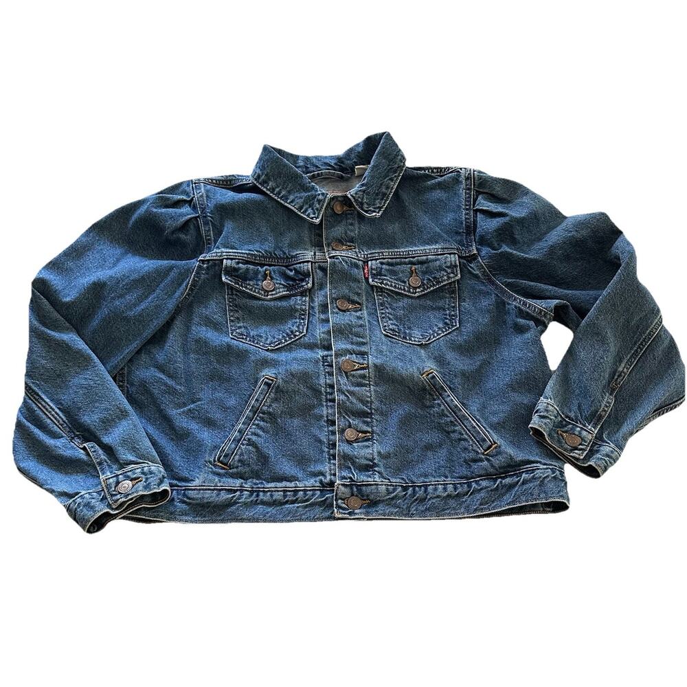 Levi's Women's XL Puff Shoulders Trucker Jean Jacket Denim Cotton Blue Western